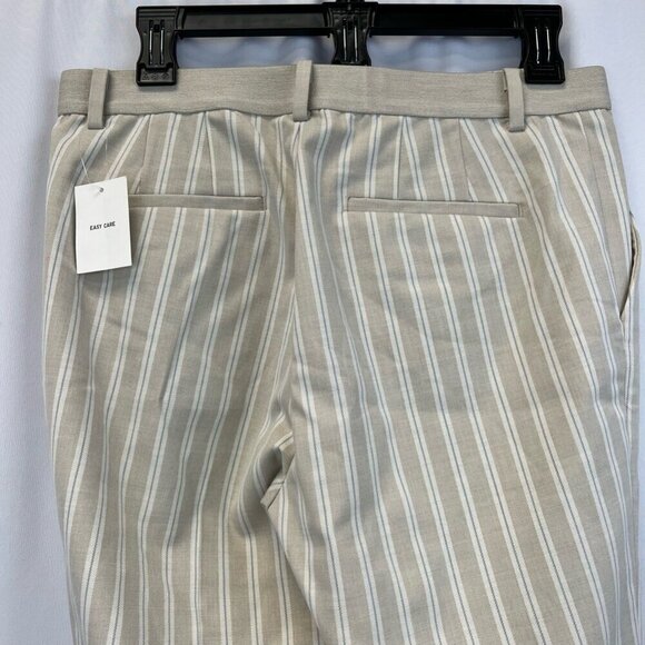 Uniqlo Womens Straight Leg Casual Pants Beige Off White Stripe Pockets 31 New - Picture 6 of 12